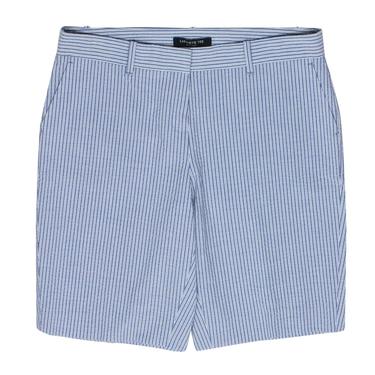 Lafayette 148 - White &amp; Blue Seersucker Striped Bermuda Shorts Sz 2