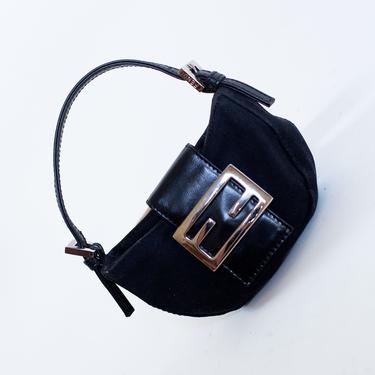 Vintage FENDI Micro Croissant Bag in Black Neoprene + Leather Monogram Zucca Mini Bag Y2K Silver Hardware Baguette 