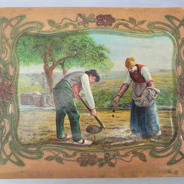Antique Art Nouveau Photo Album Featuring Featuring Jean Francois Millet's "Peasants Planting Potatoes"