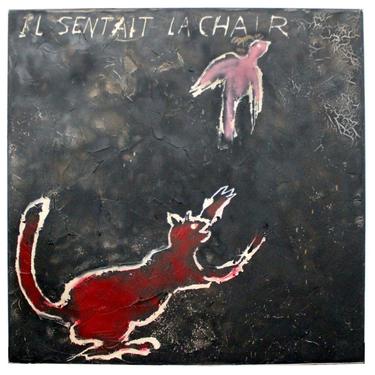 Modern Textured Acrylic Canvas Painting Michel Erussard Il Sentait La Chair 2000 