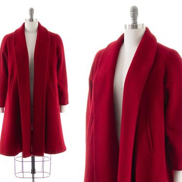 Vintage 1950s Swing Coat | 50s Dark Red Wool Long Winter Coat (small/medium) 