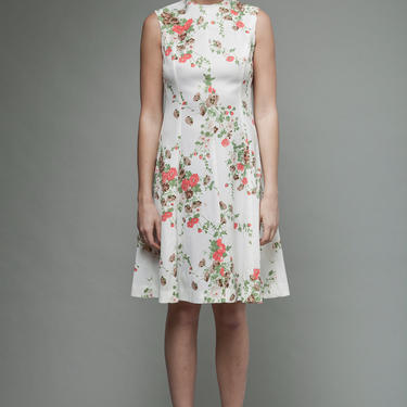 vintage 70s dress floral sleeveless jacket top 2-piece set matching M MEDIUM 