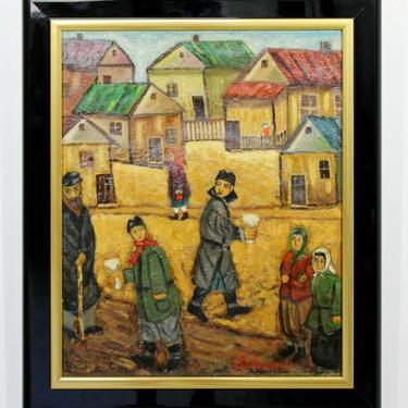 Mid Century Modern Framed Oil on Canvas Scene Painting Signed by Sol Selwan 1962 