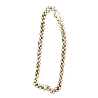 Vintage VTG Faux Pearl Strand Long Chain Link Necklace 