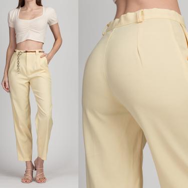 80s Butter Yellow High Waist Trousers - Medium, 28&amp;quot; | Vintage Jerry Leigh Pastel Minimalist Pleated Pants 