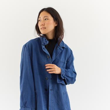 Vintage Blue Chore Jacket | Unisex Herringbone Twill Cotton Utility Work Coat | L | FJ002 