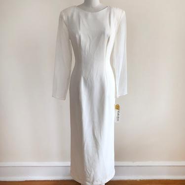 Ivory Midi-Dress with Scooped Back and Bow Detail - 1980s 