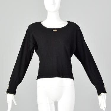 Large Sonia Rykiel Black Sweater Designer Lightweight Decorative Buttons 80s 