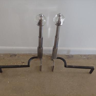 Vintage Lucite Ball and Iron Andiron Set of 2 