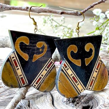 Deadstock VINTAGE: India Ethnic Handcrafted Horn Earrings - Inlayed Horn - Boho, Hipster, Ethnic, Tribal - SKU 4-A1-00004366 