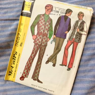 Vintage Sewing Pattern, Groovy Men's Vest, Pants, Dated 1970, Complete with Instructions, McCall’s 