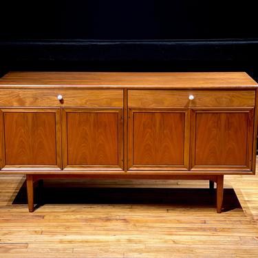 Drexel Declaration Walnut Sideboard Record Cabinet by Kipp Stewart - Mid Century Modern Danish Style Furniture 
