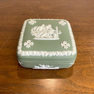 Vintage Wedgwood Jasperware Celadon Green Square Box with Lid 