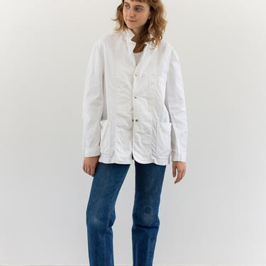 Vintage White Cotton Snap Chore Jacket Workwear | Made in USA | M | 