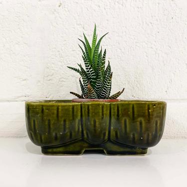 Vintage Upco Green Planter Mid Century Modern USA Pottery Drip Glaze Ceramic USA Made Bowl Mid-Century Geometric Art Deco Forest Avocado 