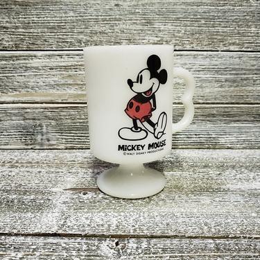 Vintage DISNEY Mickey Mouse Milk Glass Mug Set Of 2