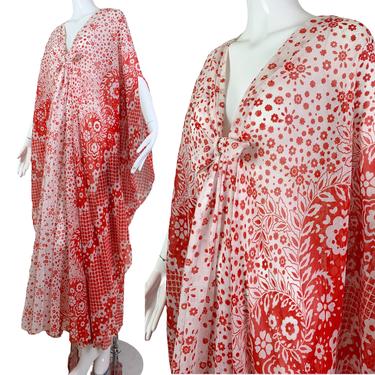 60’s Red & White paisley Kaftan/ one size 