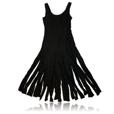 70s Fringe Midi Dress // Black Sleeveless Slit Dress 
