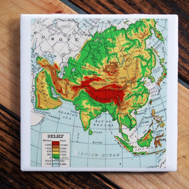 1939 Asia Handmade Repurposed Vintage Relief Map Coaster - | All Mapped ...