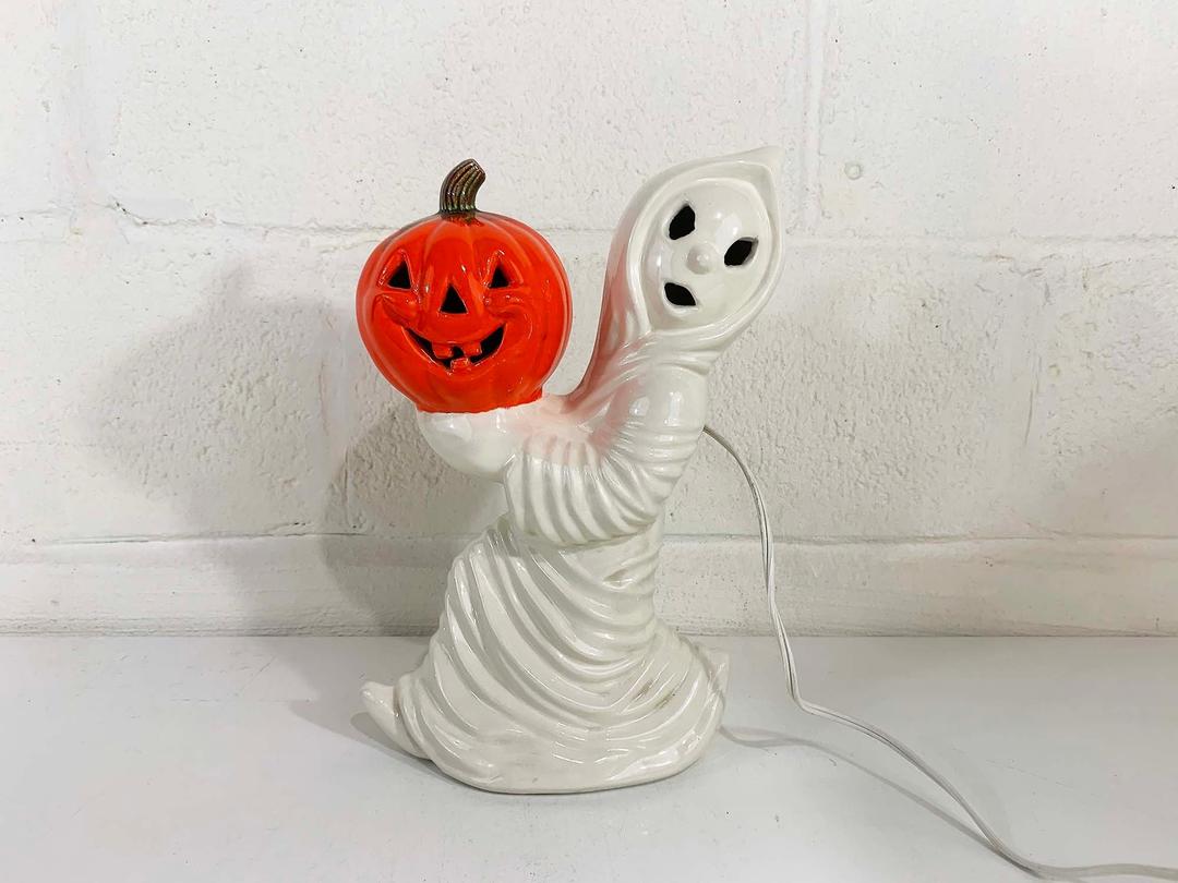 Vintage Ceramic Ghost Light Jack O' Lantern Halloween Party Pumpkin ...