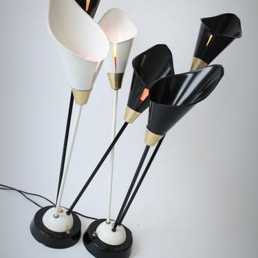 1950s 2 TABLE LAMP callas lilies sculptural metal  made in USA price is for pair 