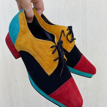 Vintage 80s Suede leather Color block Multicolored Oxford shoes size 6 Prisma Vintage Austin TX
