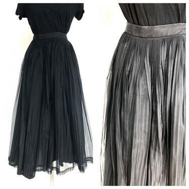 Vintage VTG 1950s Lined Black Pleated Swing Midi Length Party Skirt 