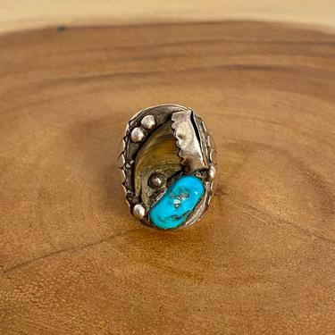 SILVER RUSH Vintage Turquoise and Sterling Silver Ring | Native American Navajo Silver & Turquoise Ring | Statement Ring | Size 9 1/2 