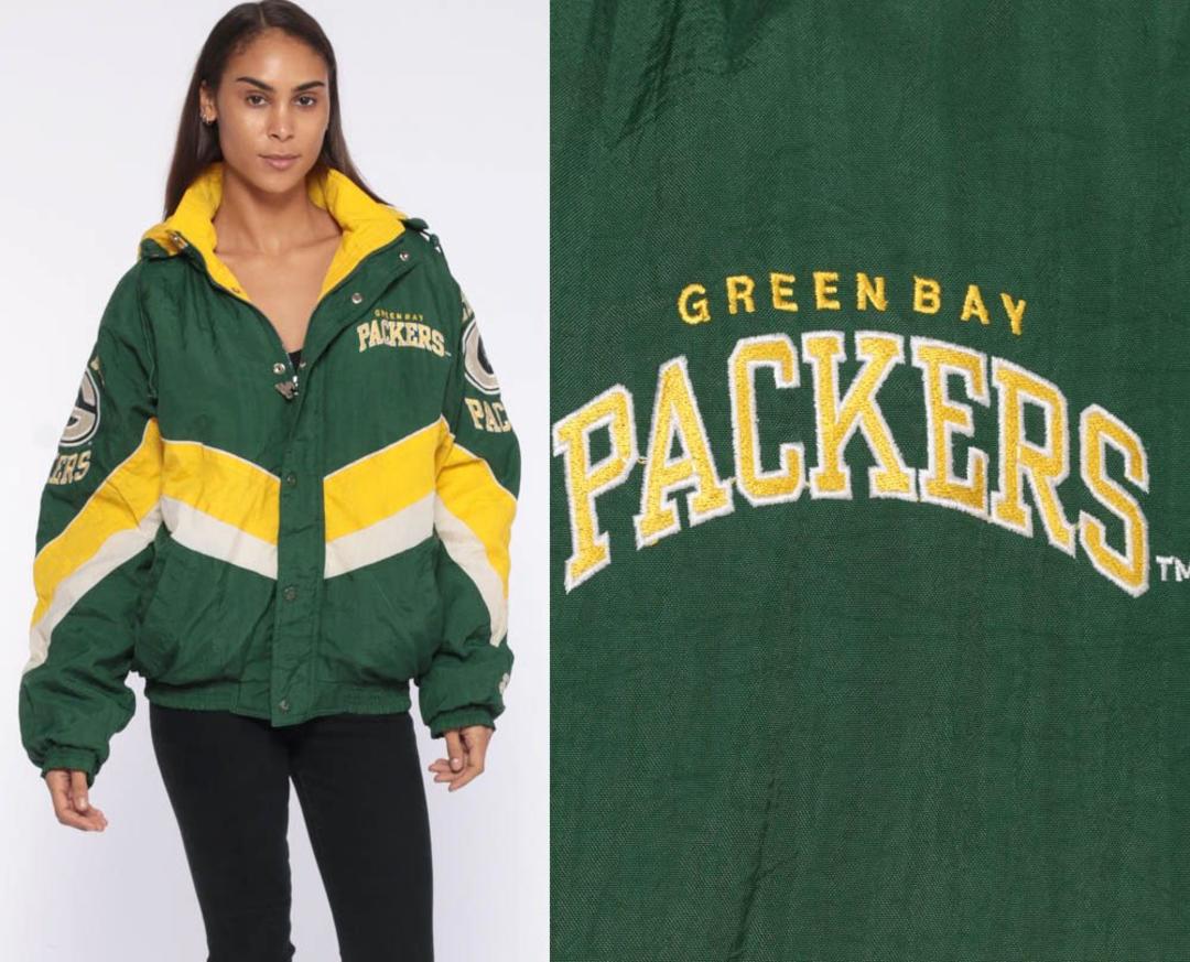 Green Bay Packers 90s Hooded Pullover Puffer Hoodie Starter Vintage Ja –  thefuzzyfelt