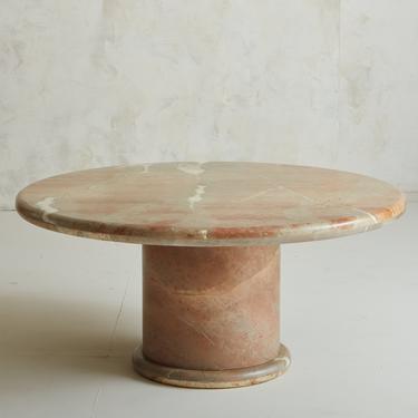 Round Rojo Alicante Marble Coffee Table with Circular Banded Base, Spain 1988