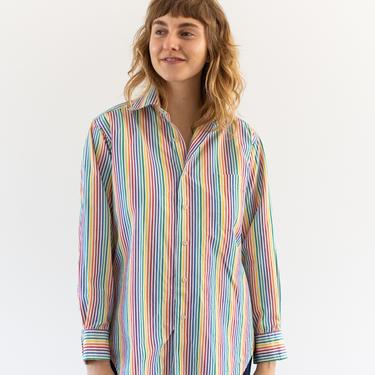 Vintage Rainbow Stripe Paul Stuart Button Down Shirt | Made in USA | Unisex Cotton Blouse | M | 