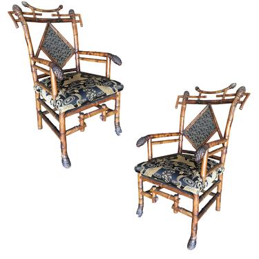 Rare 19th Century Aesthetic Movement Bamboo Salon Chair, Pair 