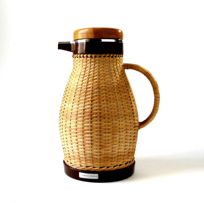 1950s Mid-Century Modern Brass and Brown Goatskin Thermos Carafe