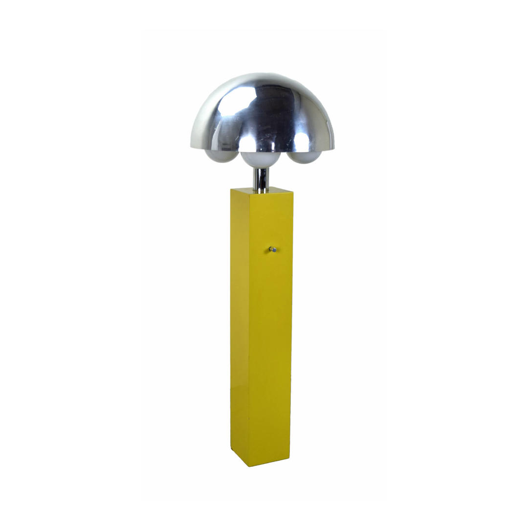 Vintage MidCentury Modern Yellow Floor Lamp with Chrome Shade