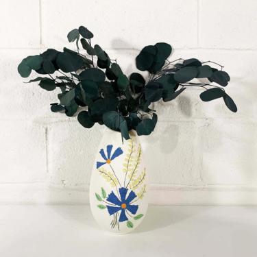 Vintage Floral Vase White Textured Pottery Handmade Holland Mold Flower Bud Vases Vanity Mid-Century Modern MCM Large Statement Egg Oval 