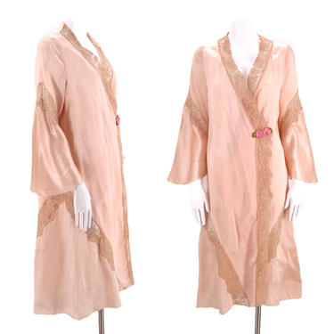 20s petal pink silk lace Deco robe / vintage lingerie flapper 