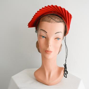 RESERVED 1940s/50s Red Wool Pleated Brim Hat 