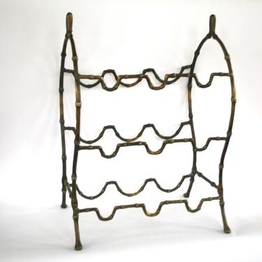 Wine Rack Vintage Brass Thanksgiving Entertainment Storage Holder Bamboo Hollywood Regency Chinoiserie Barware Entertaining Home Decor Bar 