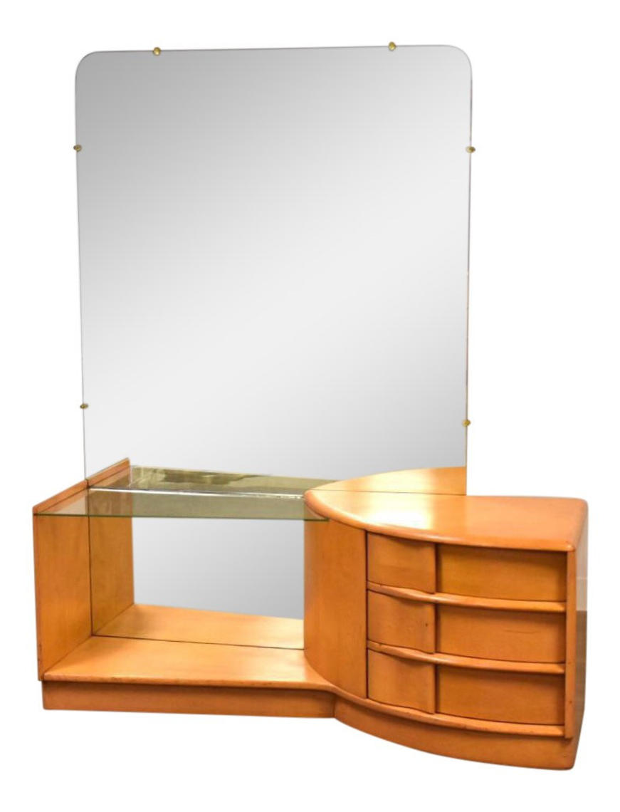 Heywood Wakefield Sculptura Solid Vanity & Mirror Mixed Modern