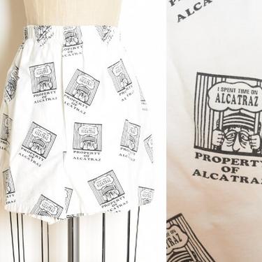 vintage 90s boxer shorts white cotton ALCATRAZ print prisoner souvenir L clothing 