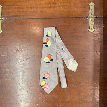 Vintage 1950s Atomic Pattern Tie on Silver Floral Jacquard Textile, Rockabilly Tie, Swing Tie, Vintage Tie, 1950s Tie, Geometric Pattern Tie 