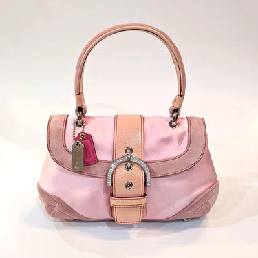 RARE! Coach Pink Madison Evening Bag Satin Suede Leather Top