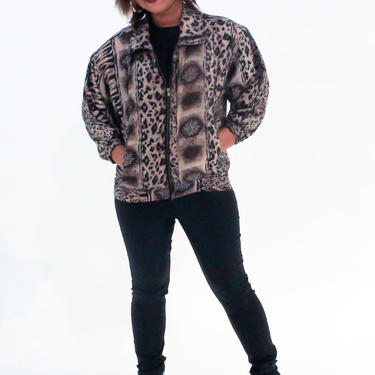 Vintage 90s Silk Leopard Print Windbreaker Jacket Sz S 