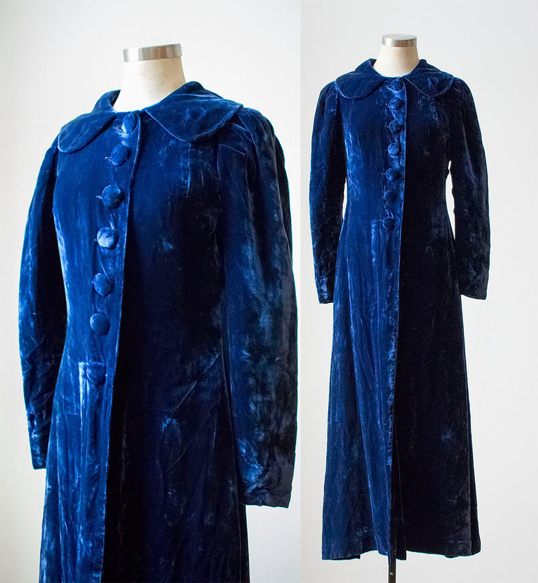 Vintage Cloak / Long Velvet Coat / Blue Velvet Coat / Evening Coat