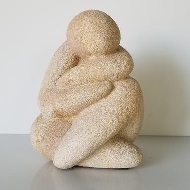 1980s Abstract Figurative Female Hand Carved Pumice Stone Sculpture. 