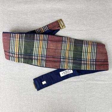 Madras plaid cummerbund - size medium - 1960s vintage from Hingham MA 