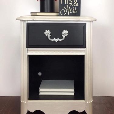 Nightstand | Hollywood Regency Style Nightstand | Bedside Table | Black and Silver Nightstand | Glamorous Bedroom Furniture 