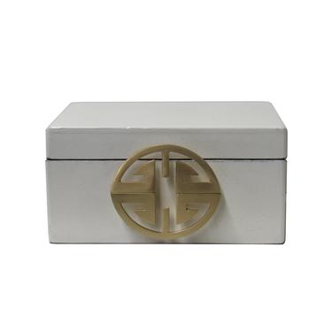 Oriental Round Hardware White Rectangular Container Box Medium cs5518BE 