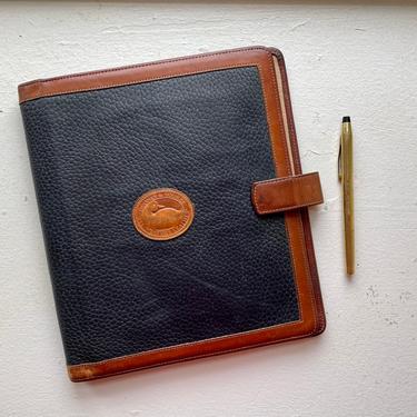 Vintage Dooney and Bourke British Tan and Navy Blue Leather Padfolio Portfolio Agenda Organizer 