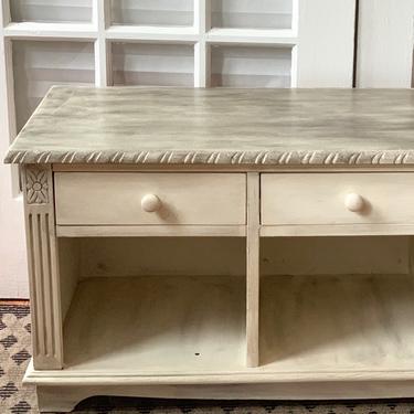 Hand painted rustic cream storage bench
